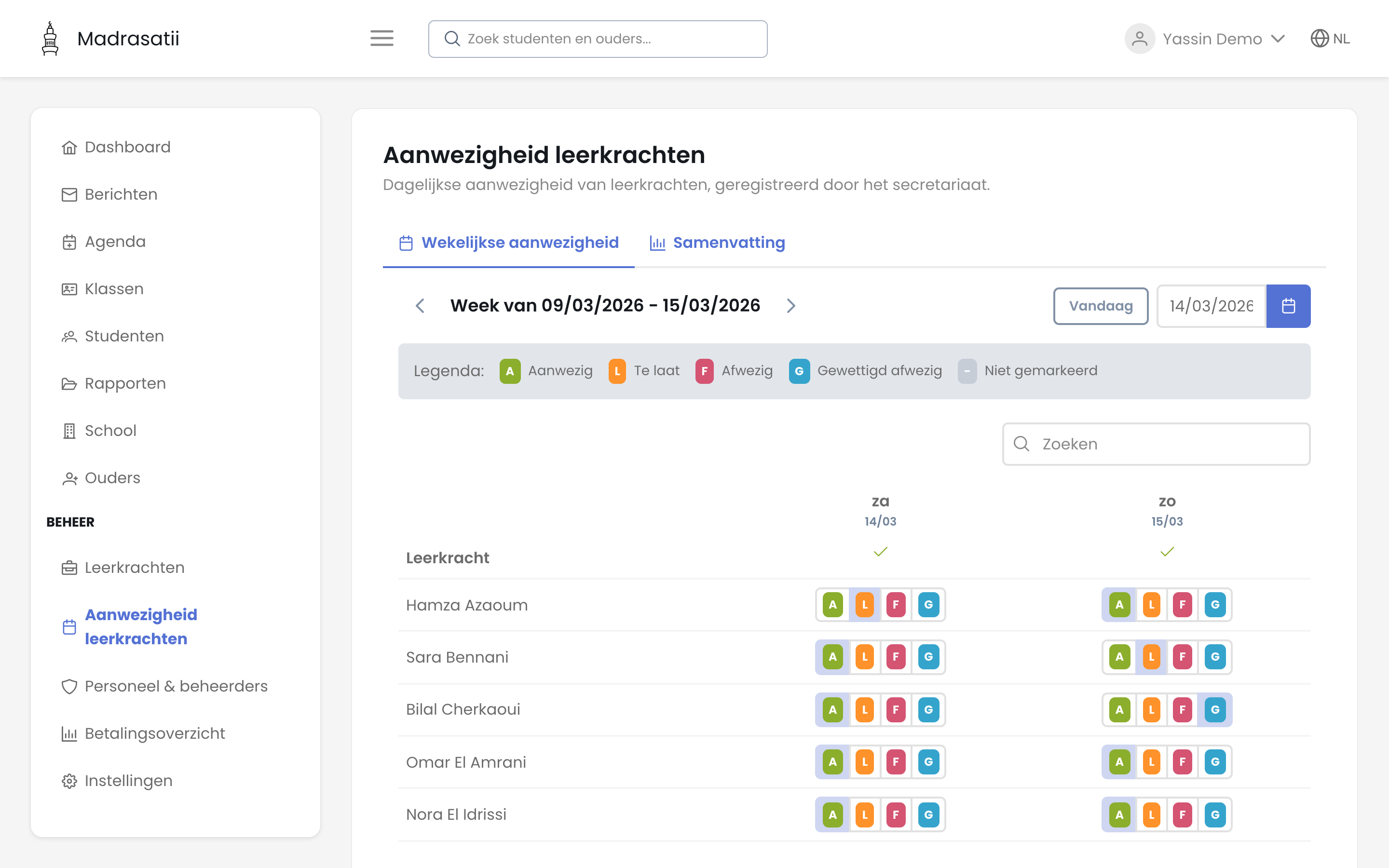 Aanwezigheid van leerkrachten